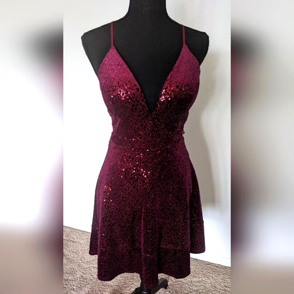 Honey and Rosie Burgundy Sequined Dress, junior size small